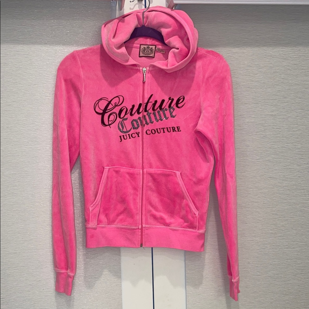 RARE JUICY COUTURE HOT PINK VIBRANT ZIP UP! Size: Medium